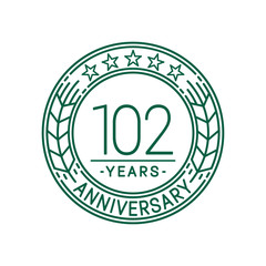 102 years anniversary celebration logo template. Line art vector and illustration.
