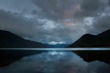 Lake Rotoroa. New Zealand. Sunset