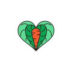 Illustration line art love carrot nature with leaf logo design