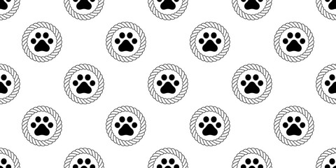 Naklejka na ściany i meble dog paw seamless pattern footprint vector rope french bulldog polka dot icon scarf isolated repeat wallpaper tile background cartoon illustration doodle design