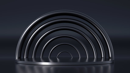 Obraz premium Elegant metal background with pedestal, podium and studio. 3d illustration, 3d rendering.