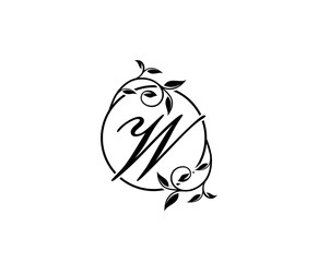 Floral W Letter Swirl Logo. Circle W With Classy Leaves Shape design perfect for Boutique, Jewelry, Beauty Salon, Cosmetics, Spa, Hotel and Restaurant Logo. 