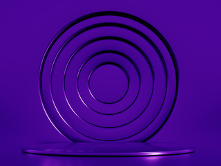 Elegant metal background with pedestal, podium and studio. 3d illustration, 3d rendering.