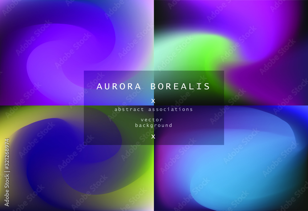 Poster set of posters with northern lights gradient. luminescence of aurora borealis.