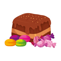 delicious brownie chocolate with candies vector illustration design