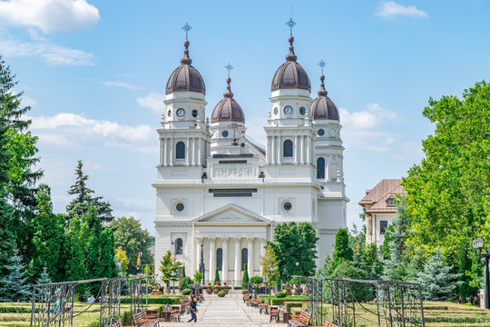 The Metropolitan Cathedral in Iasi, Romania. It is the largest historic Orthodox church in Romania. A landmark church in Iasi on a sunny summer day with blue sky. Iasi Cathedral