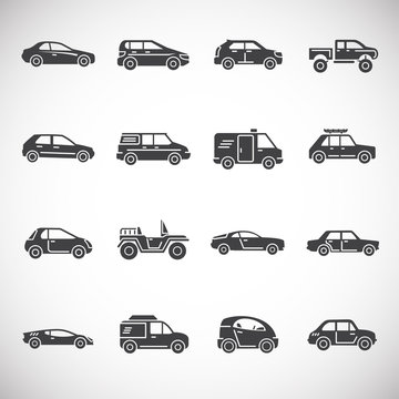 Car related icons set on background for graphic and web design. Creative illustration concept symbol for web or mobile app