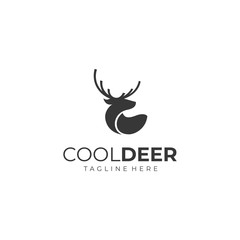 cool deer logo design. deer head and half body vector illustration for outdoor company graphic template