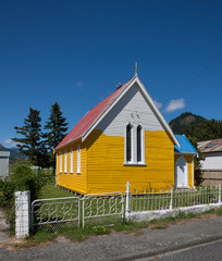 Yellow church Canvastown South Island New Zealand