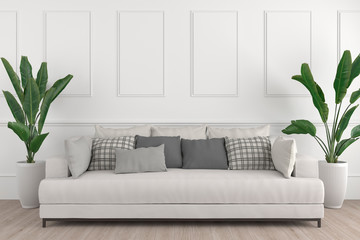 3D rendering interior white wall white sofa