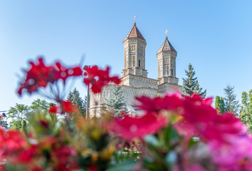 Trei Ierarhi Monastery (Monastery of the Three Hierarchs) in Iasi, Romania. A seventeenth-century landmark historic monument in Iasi. Beautiful church in Iasi on a sunny summer day