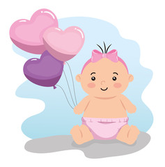 cute little baby girl with balloons helium vector illustration design