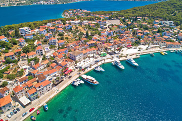 Fototapeta premium Adriatic town of Rogoznica aerial coastline view