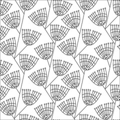 The seamless black and white pattern with flowers in scandinavian style. Hand drawn overlapping background for your design. Textile, blog decoration, banner, poster, wrapping paper.