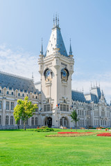 The Palace of Culture in Iasi, Romania. Front view from the Palace Square of The Palace of Culture, the symbol of the city of Iasi on a sunny summer day. Palace of Iasi