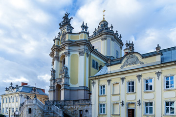 Fototapeta na wymiar The top view of the cityscape of Lviv city