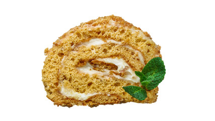 biscuit roll cream and jam (sweet dessert sponge cake) menu concept. background. top view. copy space