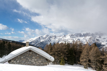  cottage covered with snow, Andalo, Trentino-Alto Adige ,Italy