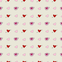 hearts and cups on yellow background