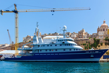 A modern yacht in the port