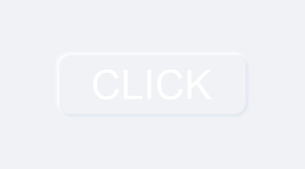 Bright white gradient button with the inscription Click here icon. Internet symbol isolated on a background. Neumorphic effect