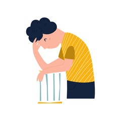 Illustration of a shamed, unhappy sad man.