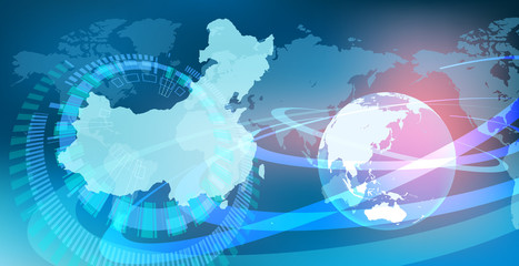 サイバーデジタル中国ネットワーク地球背景幾何学イメージ