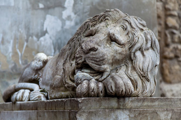 Fototapeta na wymiar A stone sculpture of a lion