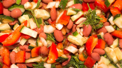 Vegetable salad with beans.Background salad with beans and vegetables.