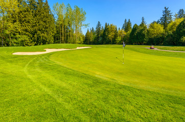 Golf course with gorgeous green and sand bunker