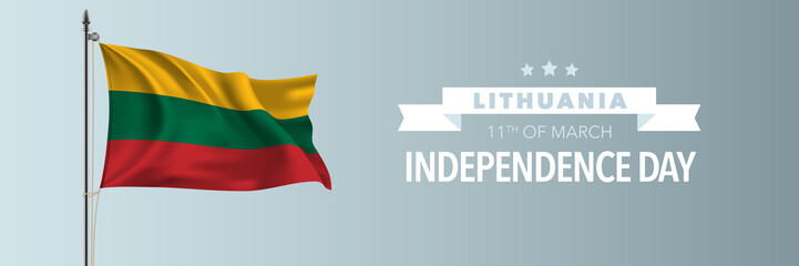 Lithuania happy independence day greeting card, banner vector illustration