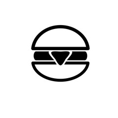 Black and white burger icon on white background