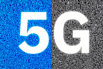 5G network wireless systems and internet of things. 5G letters on wiring background.