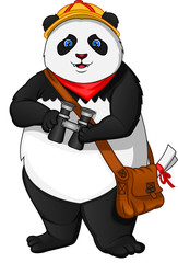Cute panda holding binocular