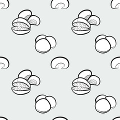 Barm cake seamless pattern greyscale drawing