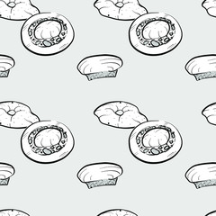 Bazin seamless pattern greyscale drawing