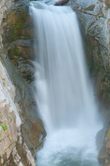 Landscape of Christine Falls captured with motion blur, Mt. Ranier National Park, Washington, USA