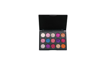 Eyeshadow. Eyeshadow palette makeup. Opened color set for shadows. Women's cosmetic accessory, fashion.