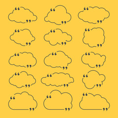 Quote box frame set as clouds isolated on yellow background. Template for posting quotes or motivational messages. Quotation, comment or thought bubbles.