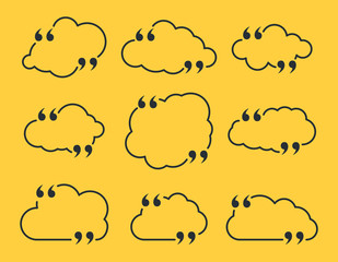 Obraz premium Quote box frame set as clouds isolated on yellow background. Template for posting quotes or motivational messages. Quotation, comment or thought bubbles.