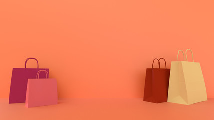 3d render, mockup colorful shopping paper bag on the background.