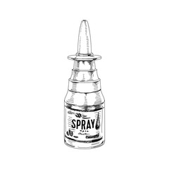 Medical nasal spray bottle, hand drawn vector illustration.