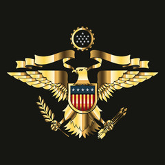 Gold American Eagle Emblem Vector Illustration