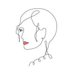 Young woman or girl portrait face continuous hand drawing art. Beautiful woman one line style vector illustration.