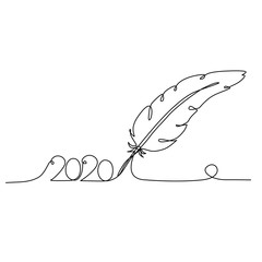 Continuous single drawn line art bird's feather hand drawn vector illustration. Doodle one line style.