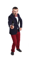 Fototapeta premium Funny young gentleman with microphone