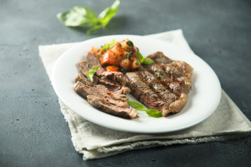 Grilled beef streak with fresh tomato salsa