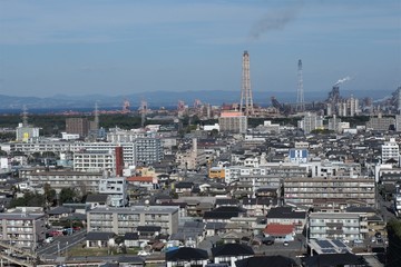 Obraz premium 大分臨海工業地帯の街並み