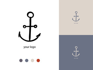 Vector trendy icon or logo of hand drawn sea anchor . Template for business brand. Doodle design. Ready color scheme © AlyceStrogaya