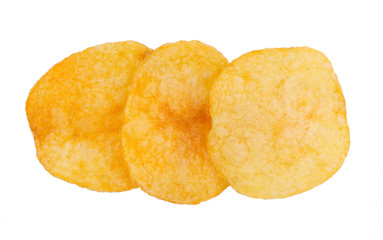 group of potato chips isolated on white background